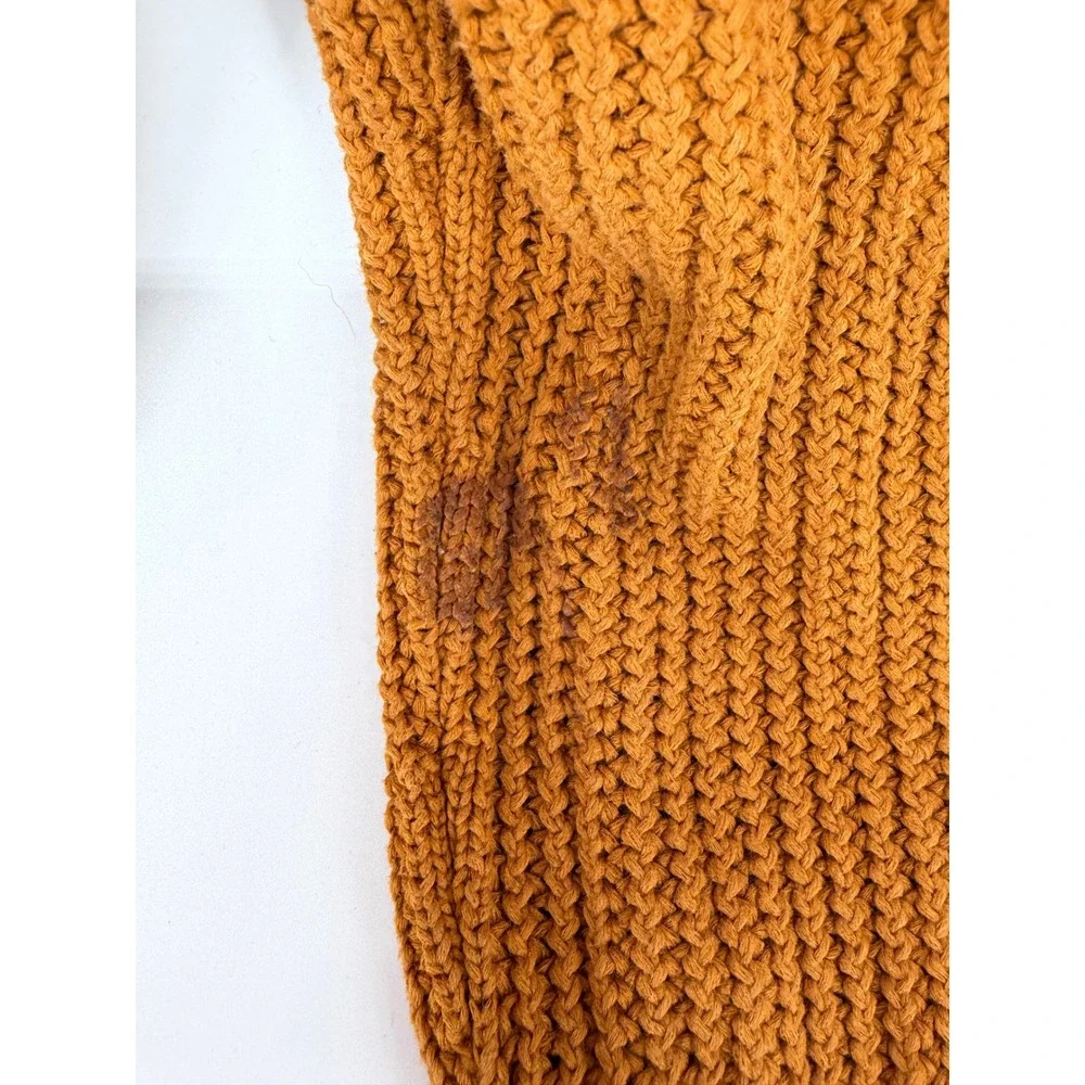 Uniqlo U Mens Sweater Burnt Orange Chunky Knit Cotton Crewneck‎ M